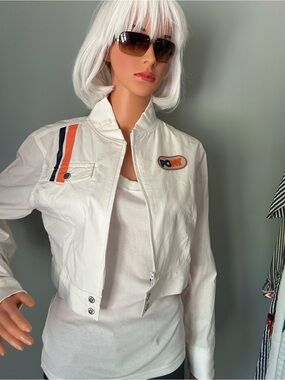 PONY White Lightweight Racer Jacket with Orange & Navy Stripes and matching tank